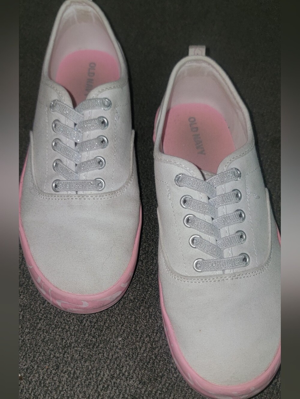 Old Navy White Canvas Sneakers with Pink Sole